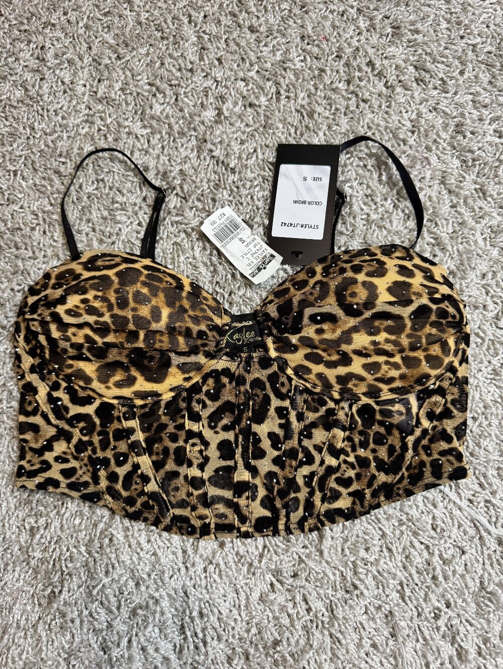 Rayelle Collection Leopard Print Bustier Top Size S